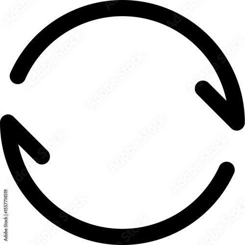A simple black and white illustration of two curved arrows forming a circular shape facing opposite directions