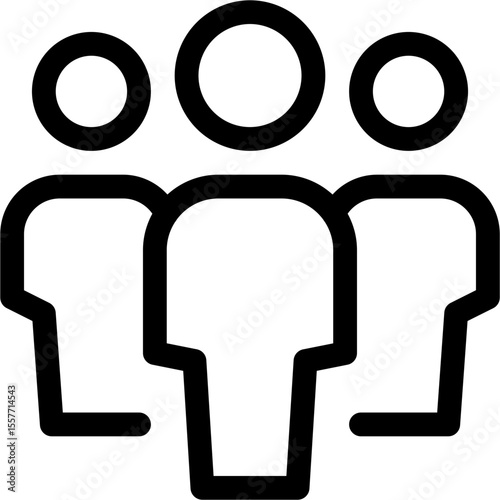 Outline illustration showing a group of three people with circular heads and simplified body shapes