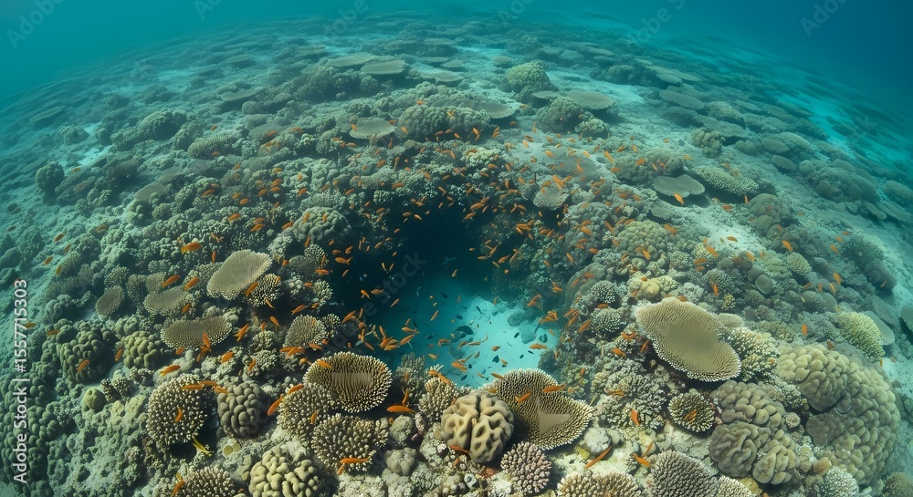 Naklejka premium Vibrant Underwater Coral Reef Ecosystem with Fish