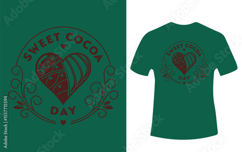 Sweet Cocoa Day T Shirt Design with Heart and Floral Accents