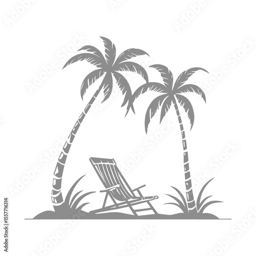 Palm Trees and Beach Chair Illustration