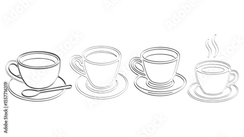 Coffee Cups Set Line Art Illustration