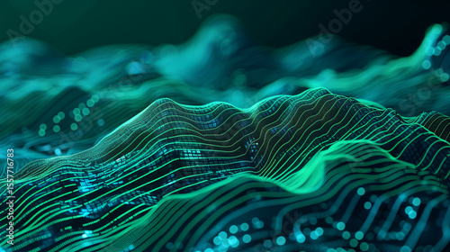 abstract earth topographic map, digital terrain lines with glitch effects, eco-futuristic theme 