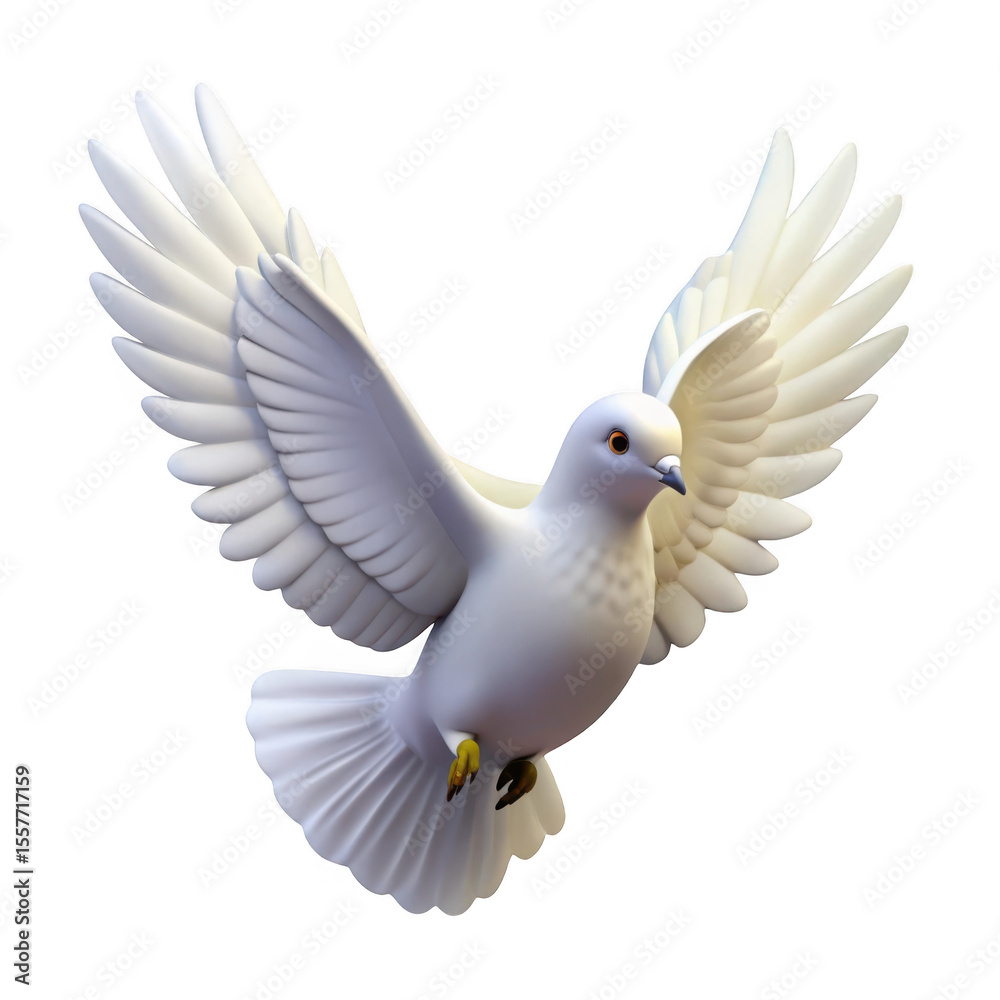 Obraz premium A majestic white dove soaring gracefully with spread wings isolated on transparent background