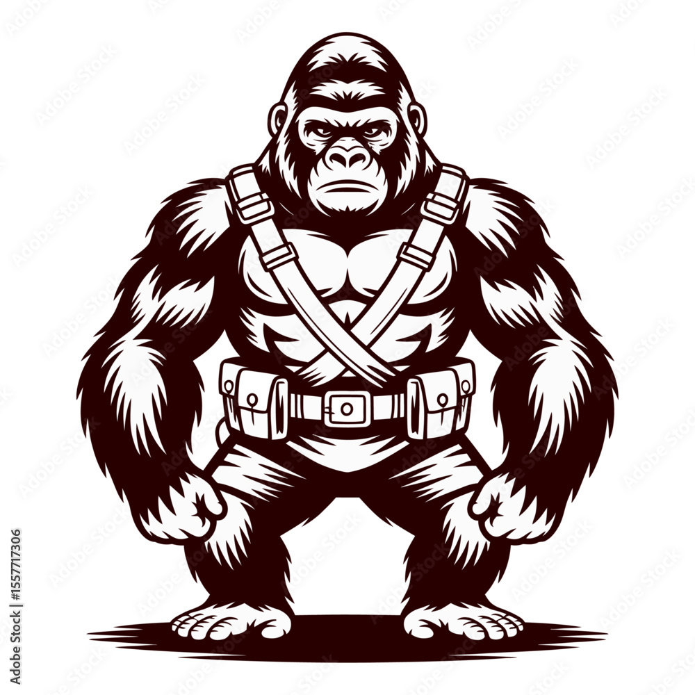 Fototapeta premium Military Gorilla in Combat Gear: Powerful, Determined, Isolated Vector