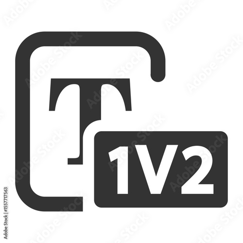 Text formatting icon with version number 1v2 overlay for document editing