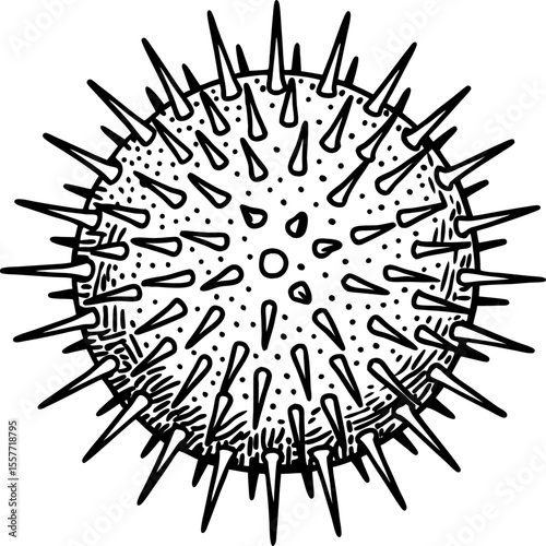 Spiky virus particle illustration infectious microorganism, microscopic germ health hazard line art icon