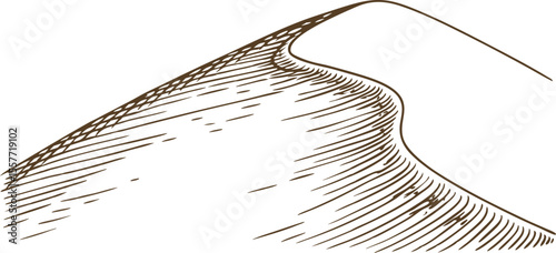 Minimalist sand dune line art simple abstract desert landscape, curved hill sketch with flowing contour lines