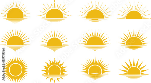 Sun color icons collection. Sunset/sunrise set of icons of logos. Vector illustrations. EPS 10 version.