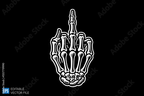 scary middle finger dark art illustration black and white design in black background