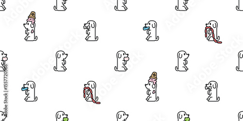 dog seamless pattern Beagle Golden Retriever sitting cartoon character ice cream tennis ball food bowl sausage hotdog puppy vector pet breed cartoon tile background gift wrapping paper repeat wallpape