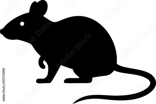 Black and white cartoon vector silhouette illustration of a funny wild rodent mouse or rat with a long tail, isolated nature animal character drawing art icon
