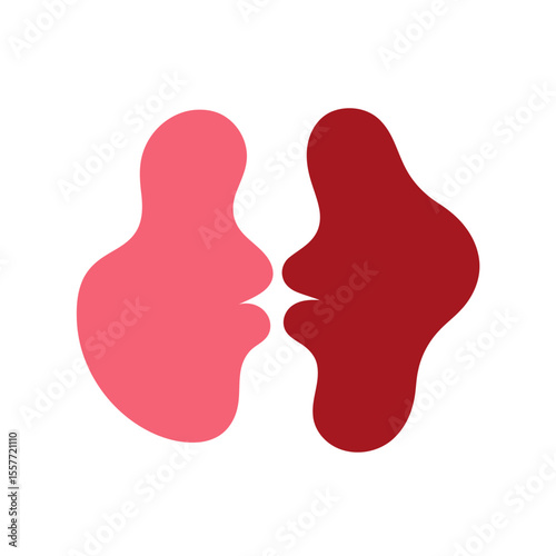 Two abstract shapes joining in a kiss