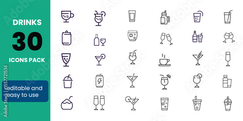 Drinks Line Editable Icons set. Vector illustration in modern thin line style of beverages related icons: beer, wine, cocktail, and more. Pictograms and infographics for mobile apps.