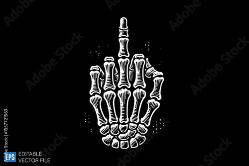 scary middle finger dark art illustration black and white design in black background