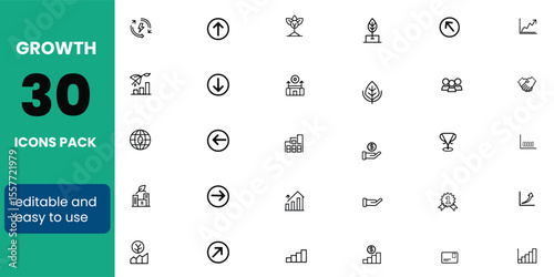 Growth Line Editable Icons set. Vector illustration in modern thin line style of progress icons: success, increase, evolution, and other. Pictograms and infographics for mobile apps.