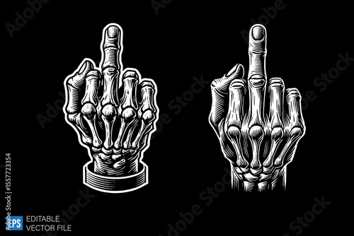 scary middle finger dark art illustration black and white design in black background