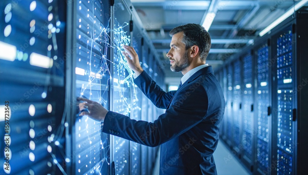 Fototapeta premium Data Center Specialist Managing Server Infrastructure and Network