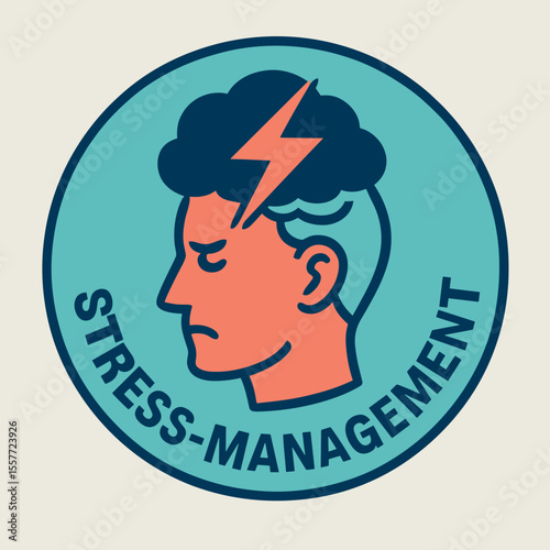 Stress management symbol featuring a person with lightning in brain  