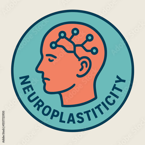 Neuroplasticity emblem featuring human profile and brain connections  