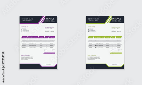 Clean minimal invoice template layout design for print