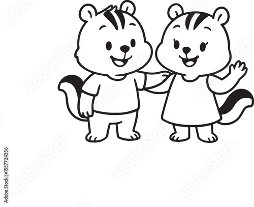 Two adorable chipmunks holding each other in a cute cartoon style
