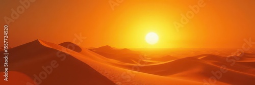 Blazing sun beats down on endless sand dunes, intense heat haze shimmering , dunes, horizon, sky
