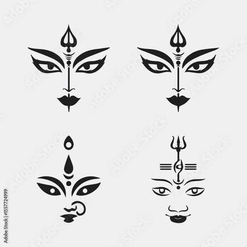 Happy navratri greeting with maa durga face illustration and typography silhouette