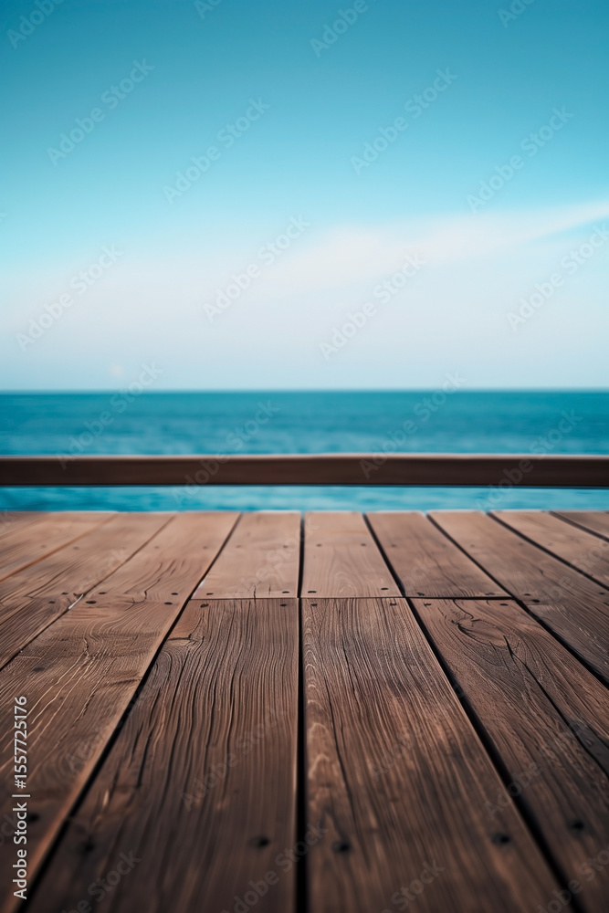 This image features a rustic wooden deck overlooking calm blue waters and a clear sky, perfect for evoking serenity and outdoor relaxation. The wooden planks lead to a beautiful seascape. This image features a rustic wooden deck overlooking calm blue waters and a clear sky, perfect for evoking serenity and outdoor relaxation. The wooden planks lead to a beautiful seascape.