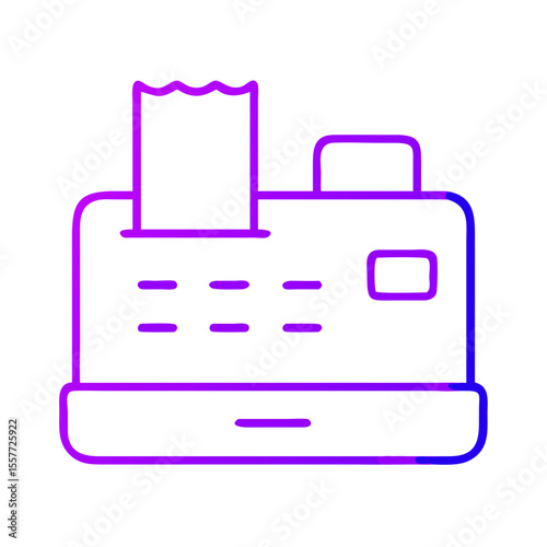 Cash register with receipt in simple vector linear icon style  