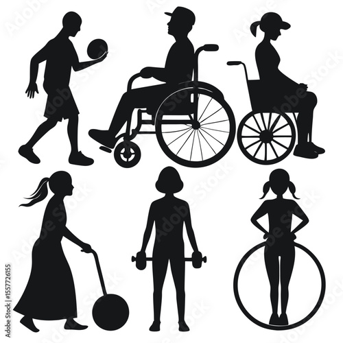Diverse silhouettes of people engaged in various activities and sports