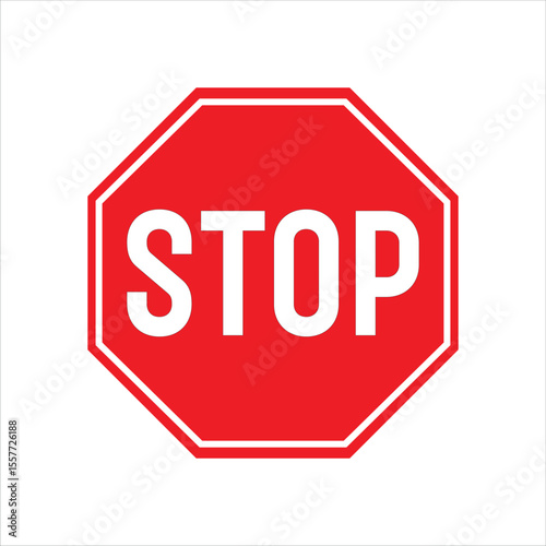 red octagonal stop sign with white lettering isolated on white background, road safety traffic symbol