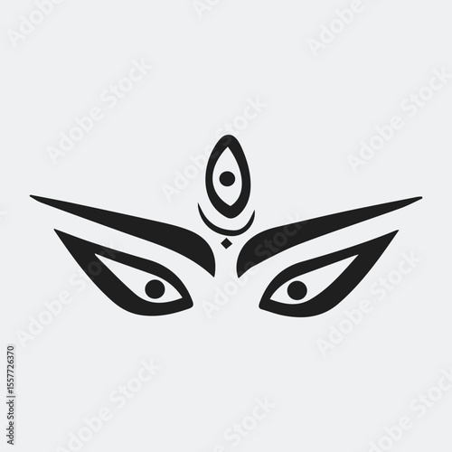 Happy navratri greeting with maa durga face illustration and typography silhouette