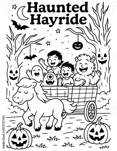 Haunted Hayride Halloween Coloring Page