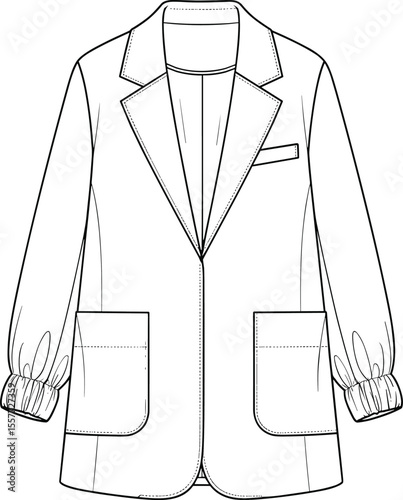 Stylish Women's Oversized Blazer CAD Drawing Flat Vector Illustration - Fashion Design for Casual, Business, and Streetwear Apparel, Outfit, Outerwear, Template