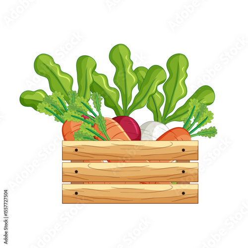 Harvest Vegetables in Wooden Crate