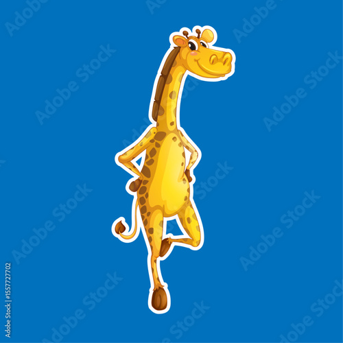  Playful Giraffe: A cheerful cartoon giraffe stands tall against a solid blue background, radiating a vibe of playfulness and inviting smiles.