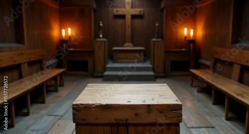Wallpaper Mural Empty church interior with wooden pews and altar Torontodigital.ca