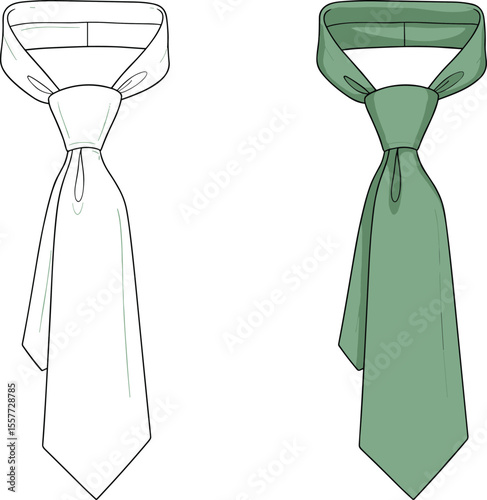  Men's Classic Necktie with Knot CAD Drawing Flat Vector Illustration - Formal, Business, Fashion Accessory for Professional Attire, Apparel Mockup, Template, Stylish Wear
