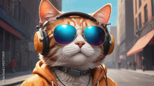  Cool cat with headphones and sunglasses — street style vibe
