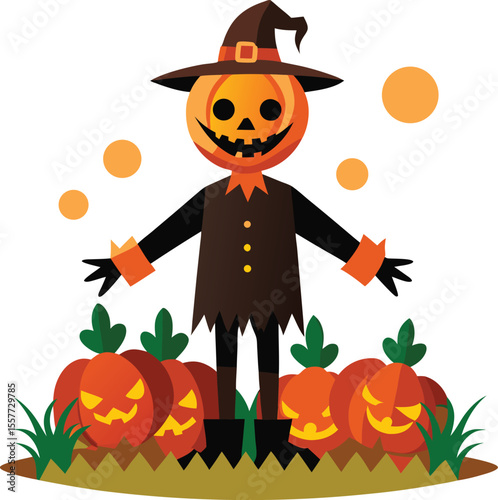 halloween pumpkin and witch