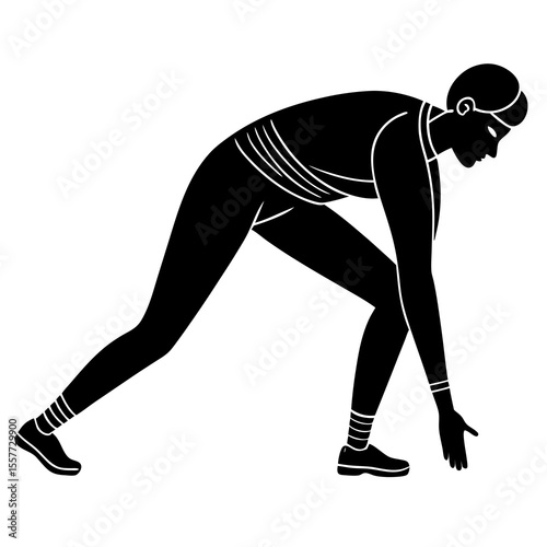 Vector art of a male athlete in a starting position, ready to run, isolated on white background