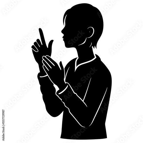 Vector art of a person signing, their silhouette isolated on white background