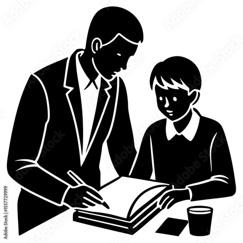 Vector art of a tutor helps a student with their studies, isolated on white background