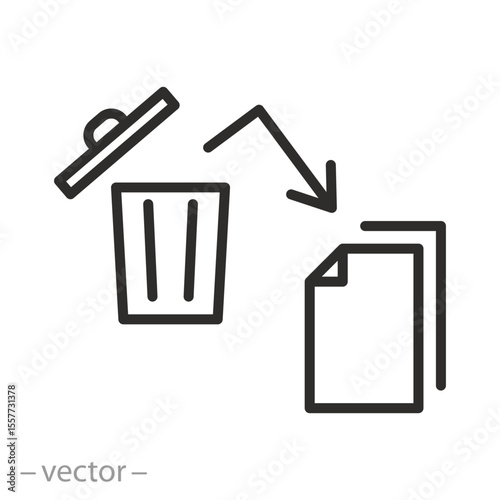 document restored after deletion, recover deleted icon, restore information or data, thin line symbol on white background - editable stroke vector illustration