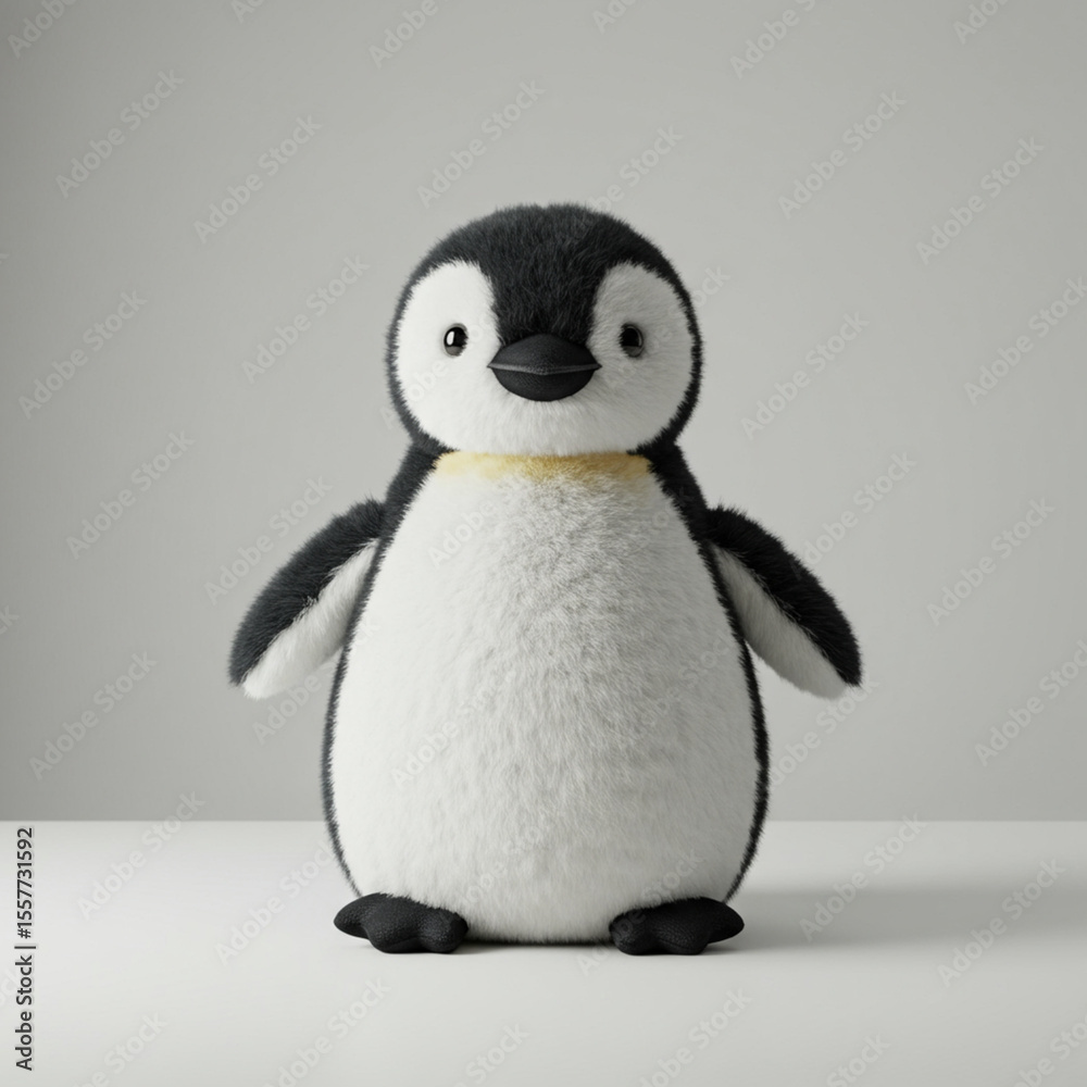 Fototapeta premium Cute Fluffy Penguin Plush Toy on White