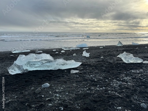 Fototapeta Naklejka Na Ścianę i Meble -  ice runoff on a black sand beach