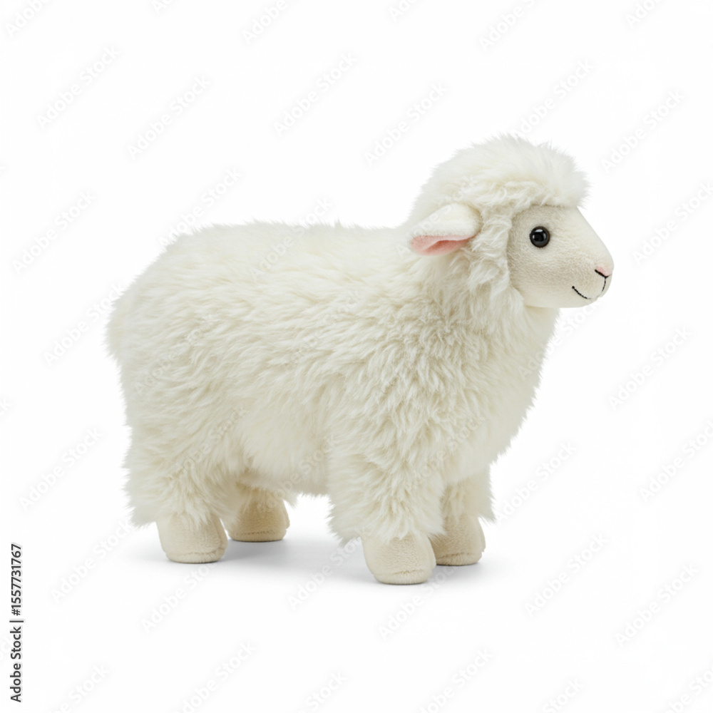 Fototapeta premium Fluffy Toy Sheep on White Background