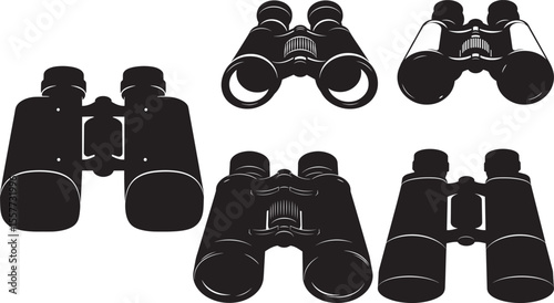 Binoculars Outdoor Equipment Silhouette Set vector illustration