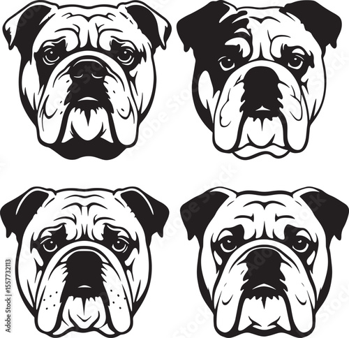 Bulldog Head Dog Breed Silhouette Set vector illustration